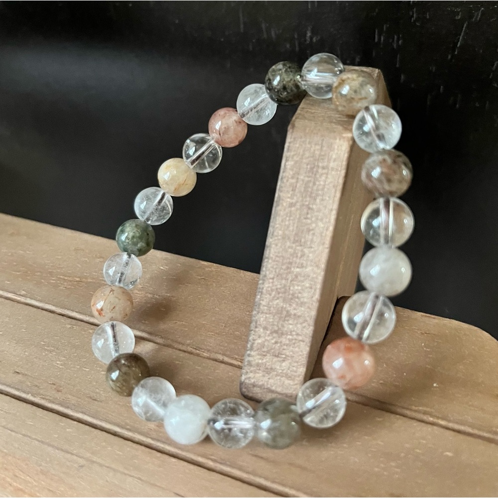 Lodolite Garden Quartz Natural Stone Crystal 8mm Beaded Stretch Bracelet
